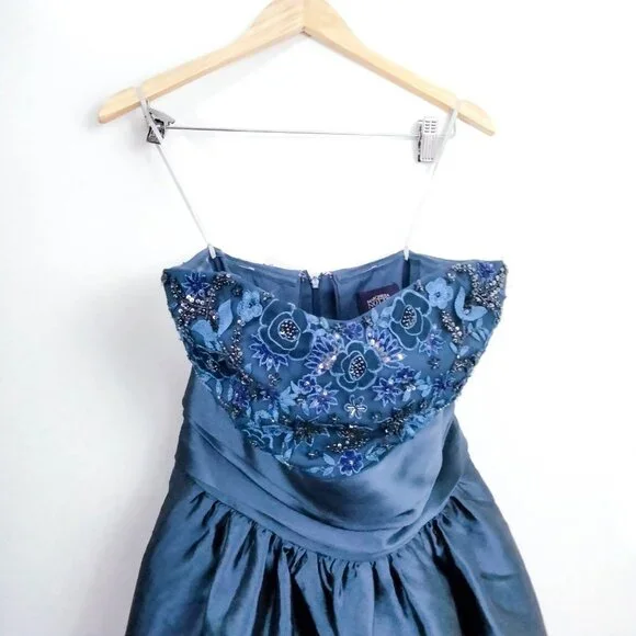 Marchesa Notte Strapless Navy Sequin Embellished Mikado Gown 6 - Picture 6 of 14